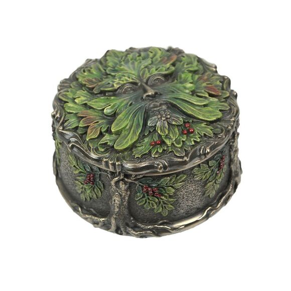 Celtic Green Man Harvest Berry Metallic Bronze Finished Trinket Box - Picture 1 of 3